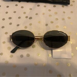 Steve Madden Gold Oval Sunglasses with Black Lenses New with Case